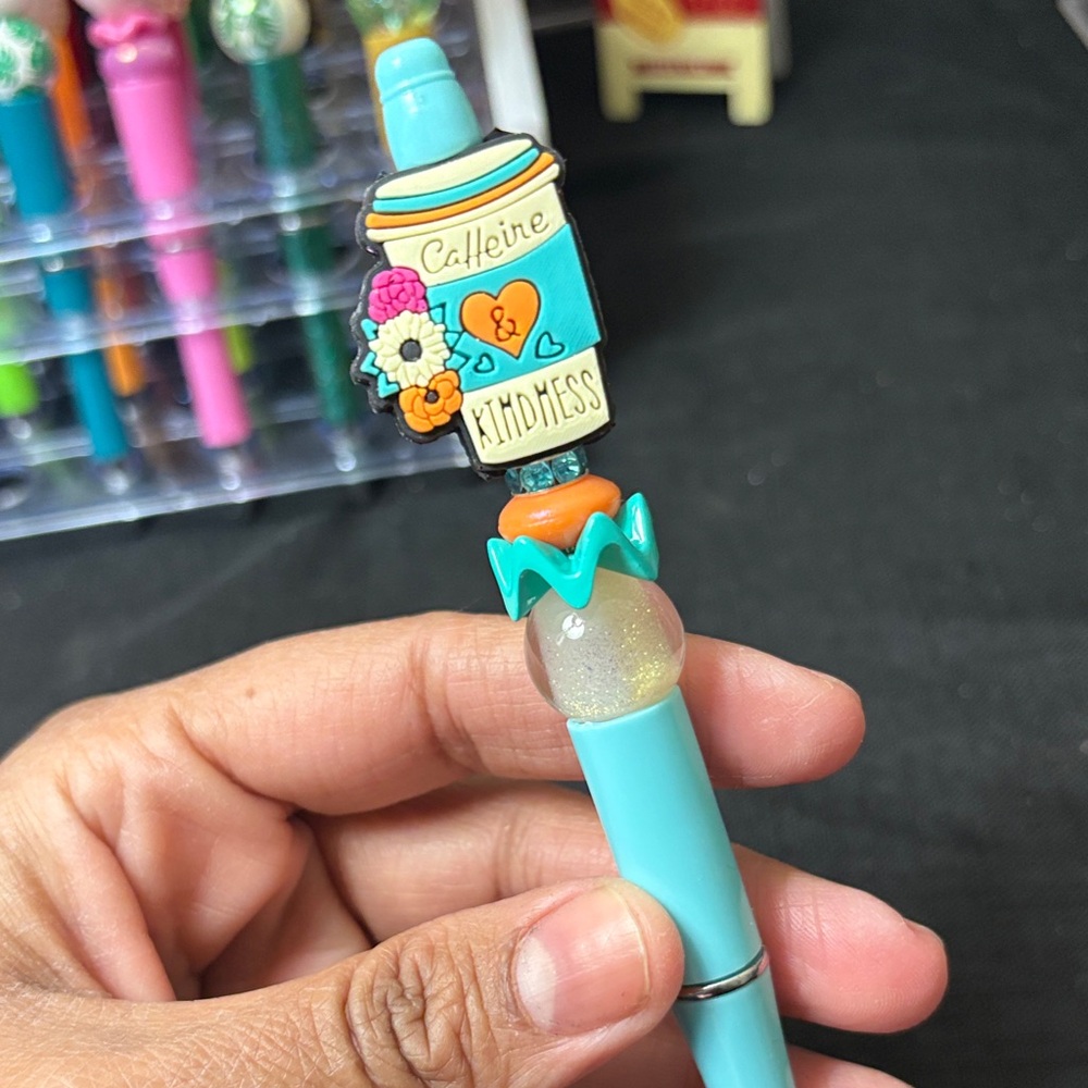 Turquoise Pen with Caffeine and Kindness Design
